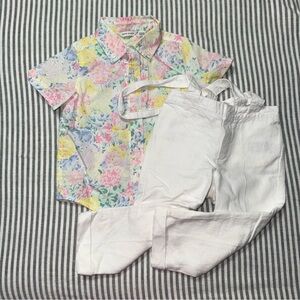 Easter Janie and Jack Pink and Yellow Button Down Shirt Vibrant Floral
